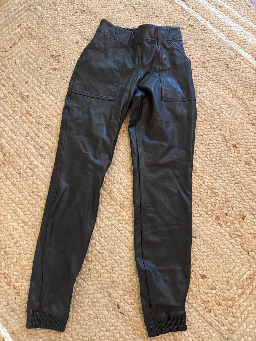 Black Faux Leather Jogger Pants Spanx x small